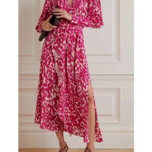 Isabel Marant Bisma Pink & White Patterned Midi Dress W/ Neck Tie, Size 10 | 40